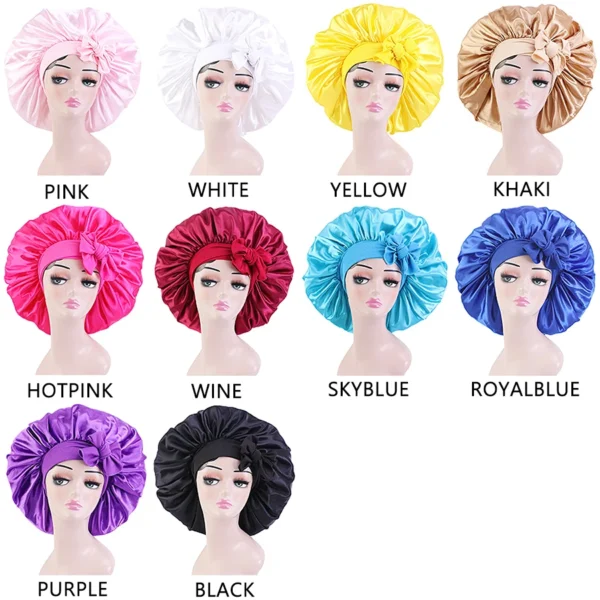 New Large Satin Bonnet Silk Night Sleeping Cap Long Satin Bonnet With Head Tie Band Bonnet Edge Wrap For Women Curly Braid Hair - Image 2