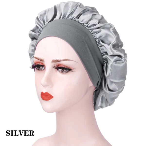 New Large Satin Bonnet Silk Night Sleeping Cap Long Satin Bonnet With Head Tie Band Bonnet Edge Wrap For Women Curly Braid Hair - Image 32