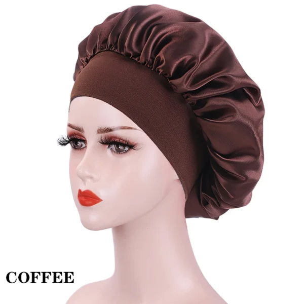 New Large Satin Bonnet Silk Night Sleeping Cap Long Satin Bonnet With Head Tie Band Bonnet Edge Wrap For Women Curly Braid Hair - Image 24