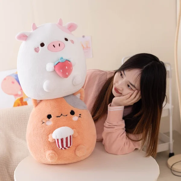 ZU New Arrival Kawaii Stuffed Animal Strawberry Cow Popcorn Cat Plushies Doll Huggable Fat Big Hug Pillow Sofa Bed Decor Cushion - Image 6