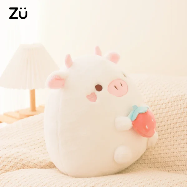 ZU New Arrival Kawaii Stuffed Animal Strawberry Cow Popcorn Cat Plushies Doll Huggable Fat Big Hug Pillow Sofa Bed Decor Cushion - Image 3