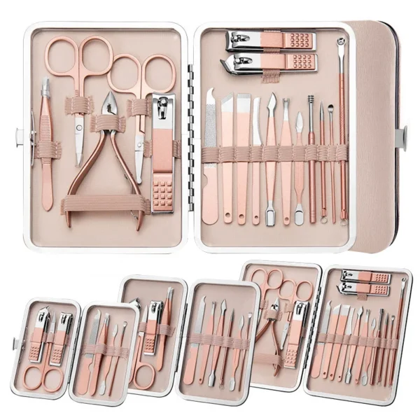 7/10/12/18/19Pcs/Set Manicure Set Pedicure Nail Tools Kit Stainless Steel Nail Cutter Scissor Clippers Professional Manicure Set