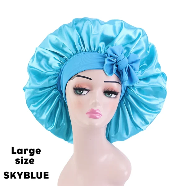 New Large Satin Bonnet Silk Night Sleeping Cap Long Satin Bonnet With Head Tie Band Bonnet Edge Wrap For Women Curly Braid Hair - Image 23