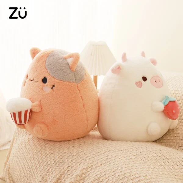 ZU New Arrival Kawaii Stuffed Animal Strawberry Cow Popcorn Cat Plushies Doll Huggable Fat Big Hug Pillow Sofa Bed Decor Cushion - Image 2