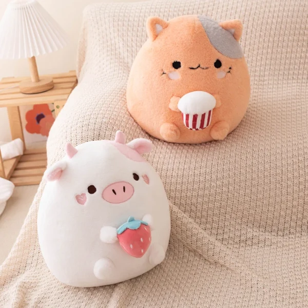 ZU New Arrival Kawaii Stuffed Animal Strawberry Cow Popcorn Cat Plushies Doll Huggable Fat Big Hug Pillow Sofa Bed Decor Cushion - Image 5