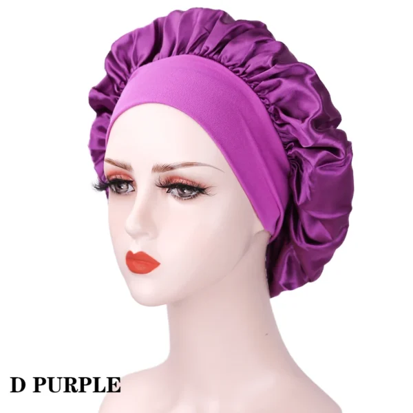 New Large Satin Bonnet Silk Night Sleeping Cap Long Satin Bonnet With Head Tie Band Bonnet Edge Wrap For Women Curly Braid Hair - Image 12